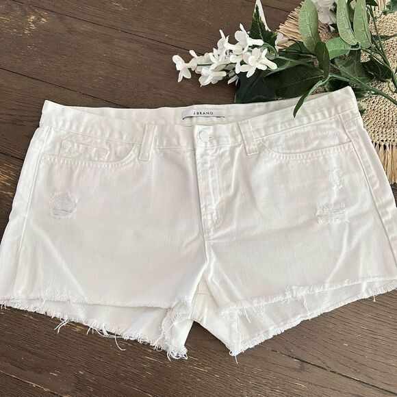 J Brand White WomenS‎ Frayed Hem Distressed Denim Shorts size XL - Picture 1 of 5